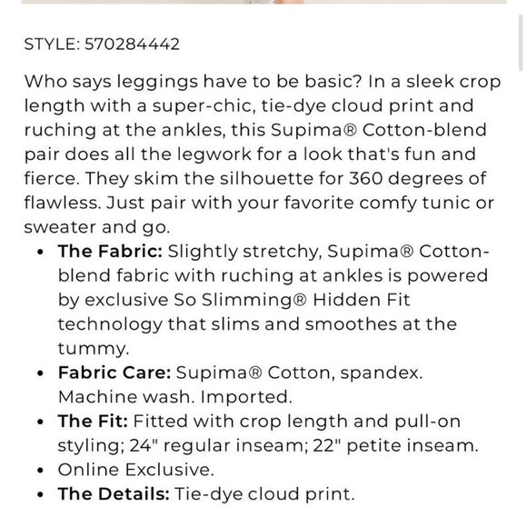 Chico's Zenergy So Slimming Supima Cotton Cloud Print Leggings gray size large - Picture 11 of 11